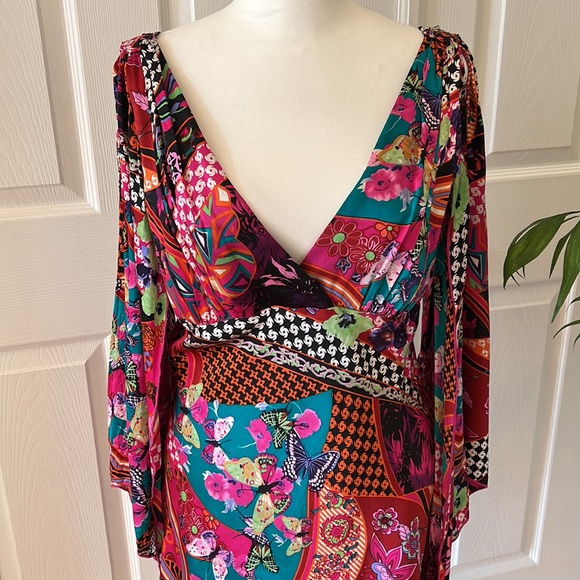Ginger & Java 100% silk floral stunning colorful dress size large - Picture 2 of 12